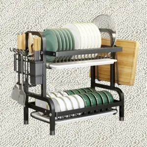 Durable 2-Tier Modern Dish Rack Elegant Space-Saving Kitchen Organizer