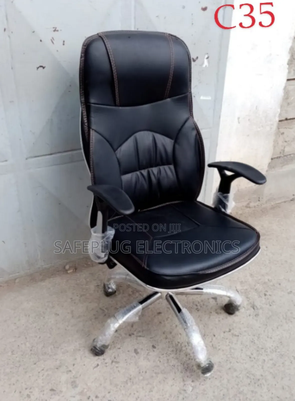 Executive Office Chair - Genuine Leather, Adjustable Lumbar Support"