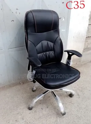 Executive Office Chair - Genuine Leather, Adjustable Lumbar Support"
