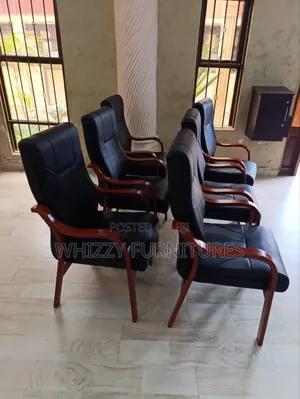 Black Leather Executive Office Visitor Chair With Wooden Arms