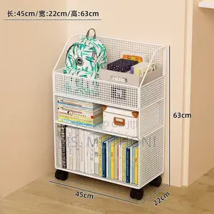 White, Three-Tiered Metal Rolling Storage Cart.