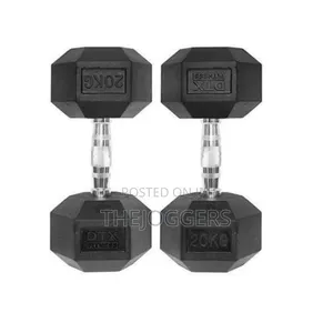Pair of 20kg Rubber Hexagon Dumbbell Set Weights for Strength Training