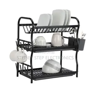 Modern 3 Layer Metallic Dish Drying Rack Space Saving Organizer