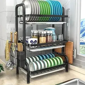 Elegant 3 Tier Dish Rack Metallic Stainless Steel Kitchen Stand