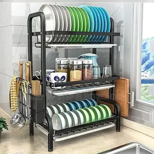 3 Layer Dish Drainer Dish Racks Polished Steel 3 Tier Kitchen Rack