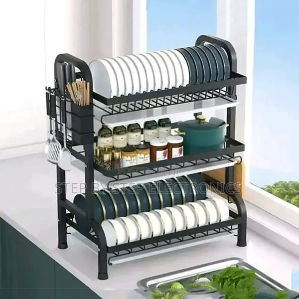 3 Layer Dish Drainer Dish Racks Strong 3 Tier Metallic Drying Rack