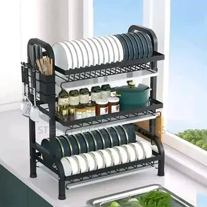 3 Layer Dish Drainer Dish Racks Modern Metallic Kitchen Organizer