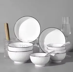 Clearance Deal!12pcs Ceramic Soup Bowls With Elegant Black Rim