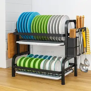 Space Saving 2- Tier Stainless Steel Dish Drainer Rack for Kitchen Use
