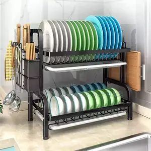 High Quality Stainless Steel 2- Tier Dish Drainer Rack Space Saving