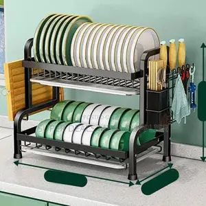 High Quality 2- Layer Stainless Steel Dish Drainer Rack Modern Style