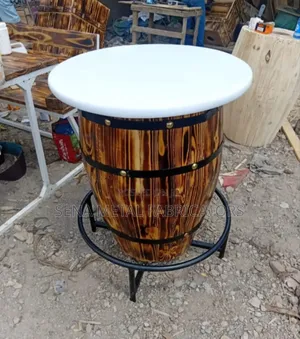 Barrel Bar Table With a White Marble Top