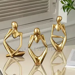 Golden Abstract Thinker Sculpture, Luxury Home Table Decor