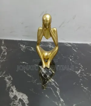 Golden Abstract Thinker Sculpture, Luxury Home Table Decor