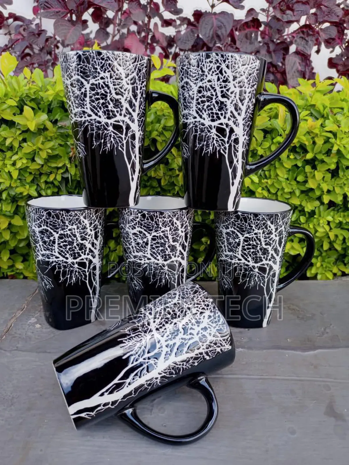 *Set of 6 Black Tree Mugs 