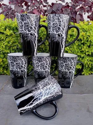 *Set of 6 Black Tree Mugs 
