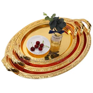 3pc Golden Serving Tray/3pc Metallic Trays Heavy Gauge