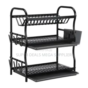 Space Saving 3- Tier Dish Rack Metallic Cutlery Dryer Design