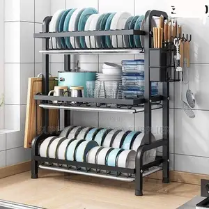 Space Saving 3- Layer Dish Rack Metallic Modern Drying Stand