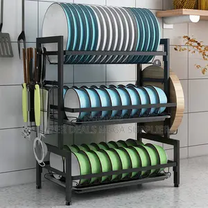 High Quality 3- Layer Dish Rack Space Saving Metallic Steel