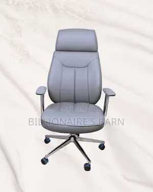 Grey Executive Leather Office Chair | Space-saving Headrest Support