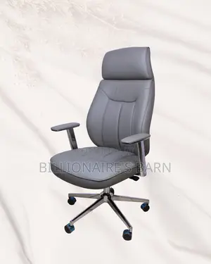 Grey Executive Leather Office Chair | Space-saving Headrest Support