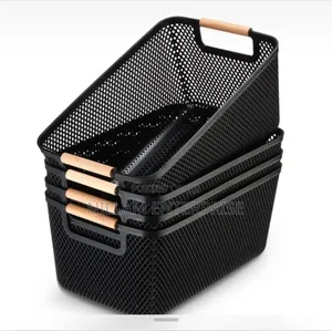 *Large Size Modern Hard Plastic Storage Basket With Wooden Handles