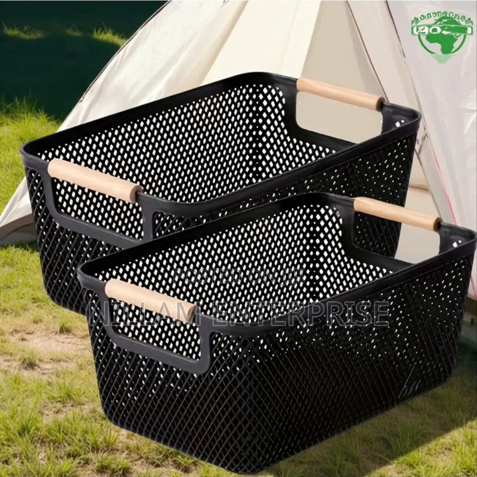 *Large Size Modern Hard Plastic Storage Basket With Wooden Handles