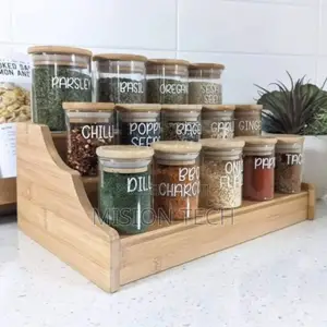 15pcs Glass Spice Jar Set With a Wooden Bamboo Stand 