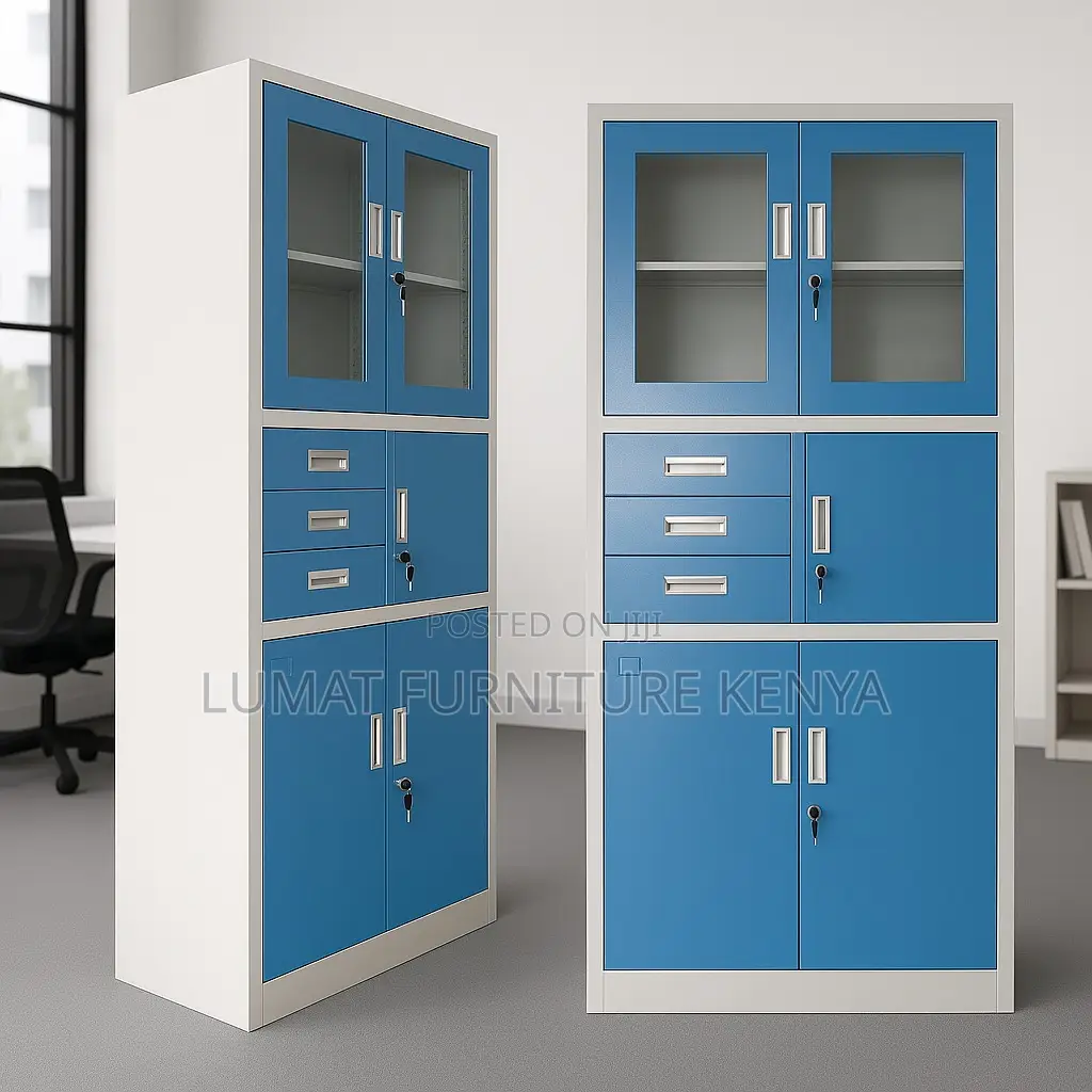 Metallic Blue Filing Cabinet With Safe
