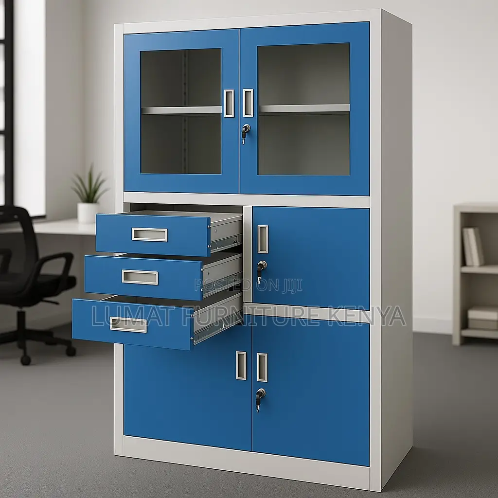Metallic Blue Filing Cabinet With Safe