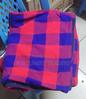 Blue Checked Red Maasai Fleece Blanket