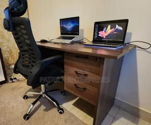 1.2 Mtrs American Walnut Office/ Home Desk + Headrest Office Chair