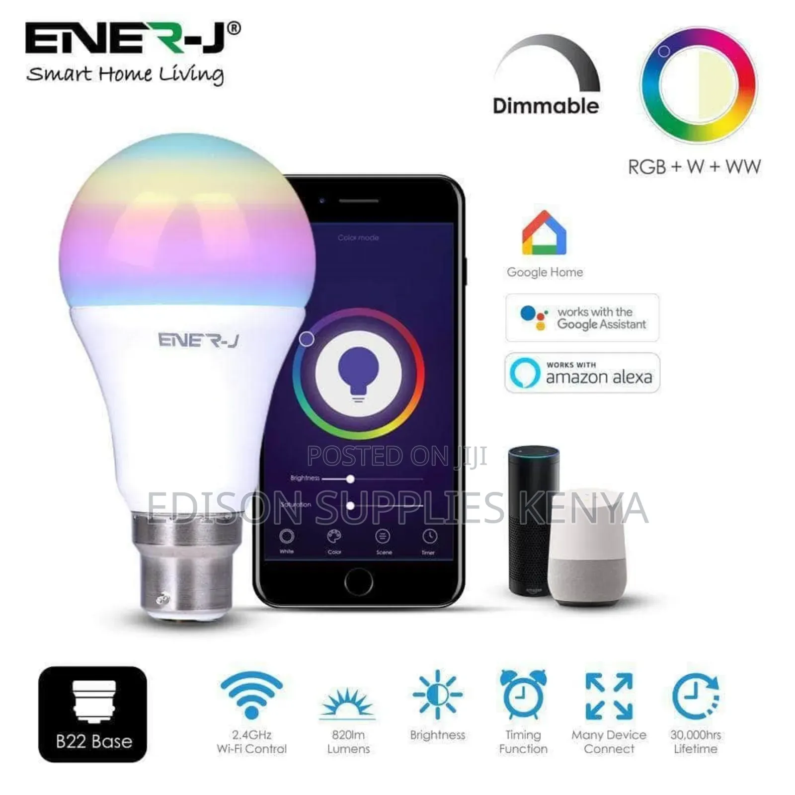 Wifi Smart Bulb 15 Watts Google App Voice Smart Multicolour Smartphone