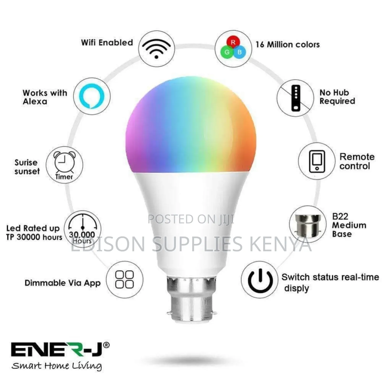 Wifi Smart Bulb 15 Watts Google App Voice Smart Multicolour Smartphone