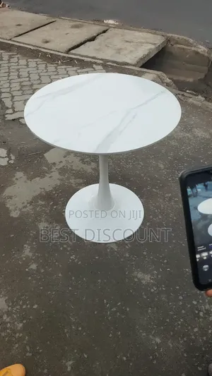 Round Marble-Look Finish Dining Table