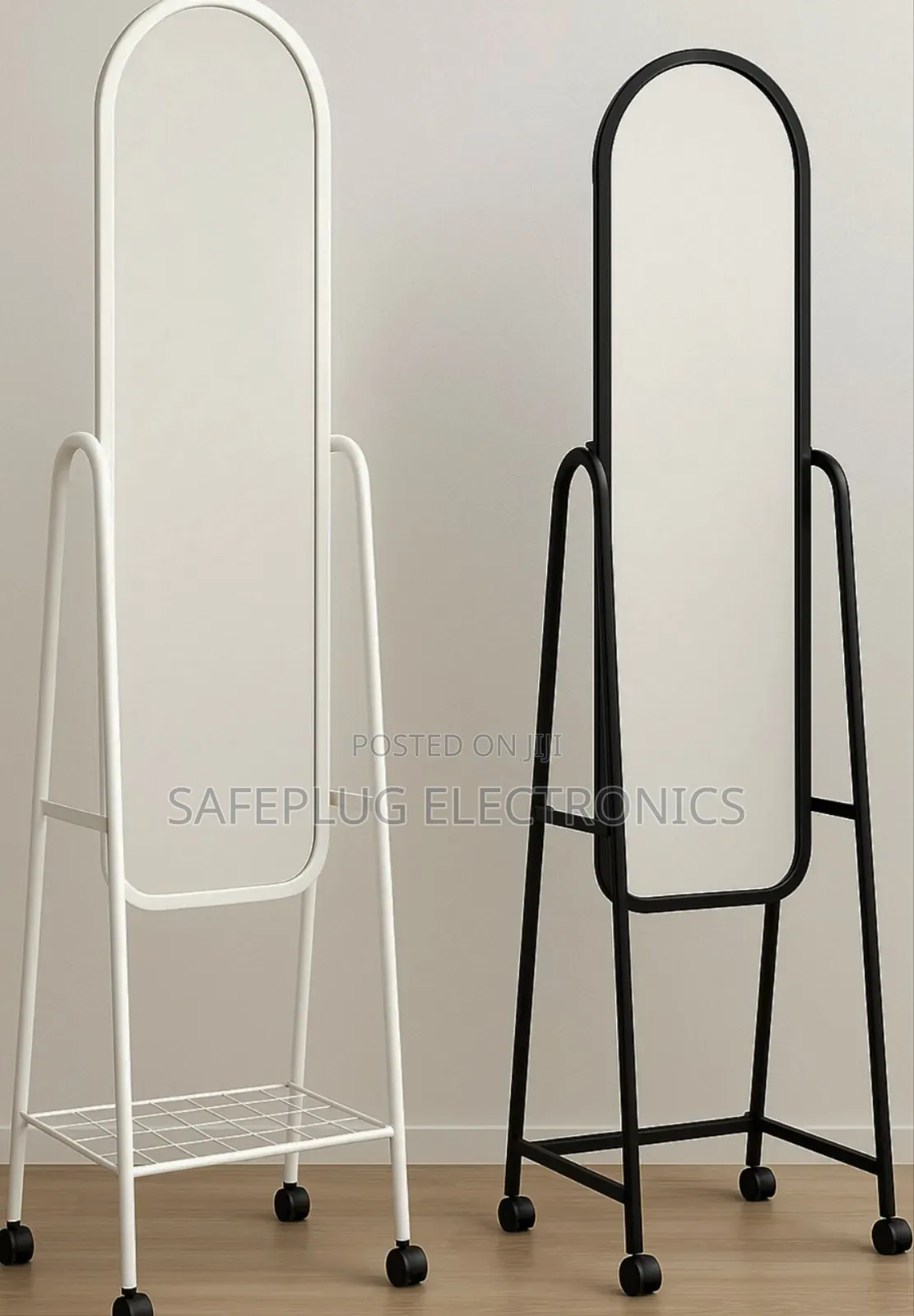 36cm Dressing Mirror - Wheels 1 Small Shoe Rack (In Black White)