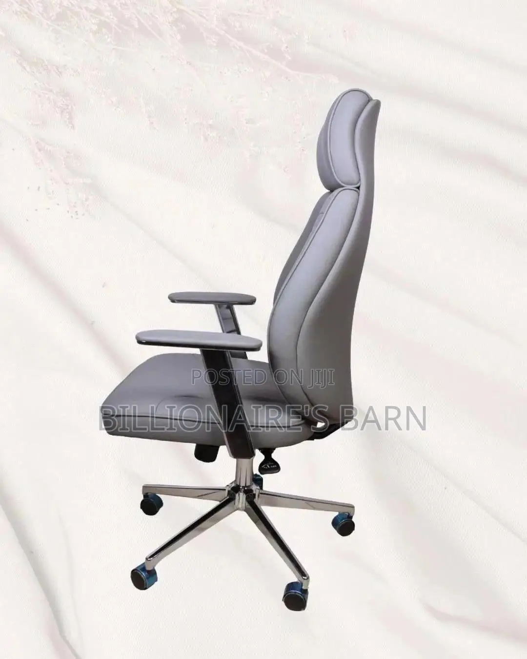 Grey Executive Leather Office Chair | Space-saving Headrest Support