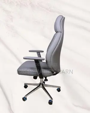 Grey Executive Leather Office Chair | Space-saving Headrest Support