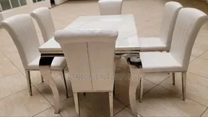 Imported Modern Marble Dining Table 6 Seater White/ Silver