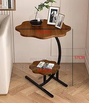 Wooden Wavy Top Bottom Metallic Crescent Frame 2 Layer Table