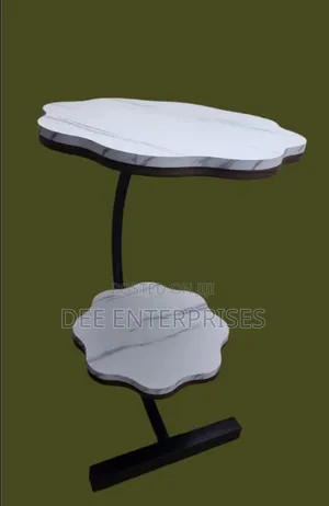 Wooden Wavy Top Bottom Metallic Crescent Frame 2 Layer Table