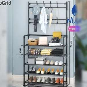 Nunix All-in-1 Shoe Rack/Coat Rack/Cap Scarf Bag in Black 