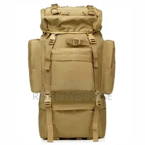 Brown 70l Tactical Waterproof Hiking Bag With Metallic Frame