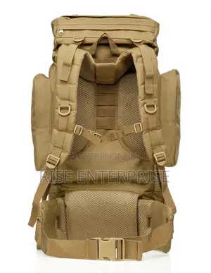 Brown 70l Tactical Waterproof Hiking Bag With Metallic Frame