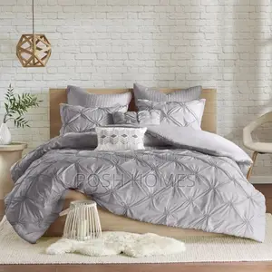 Grey Soft and Stylish Pinch Pleat Cross Duvet Cover Set