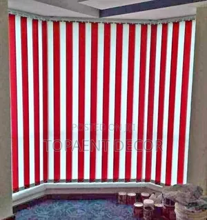 Red And White Custom Made Rationed Office Window Blinds