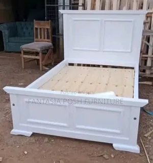 4x6 White Wooden Panel Bed Frame