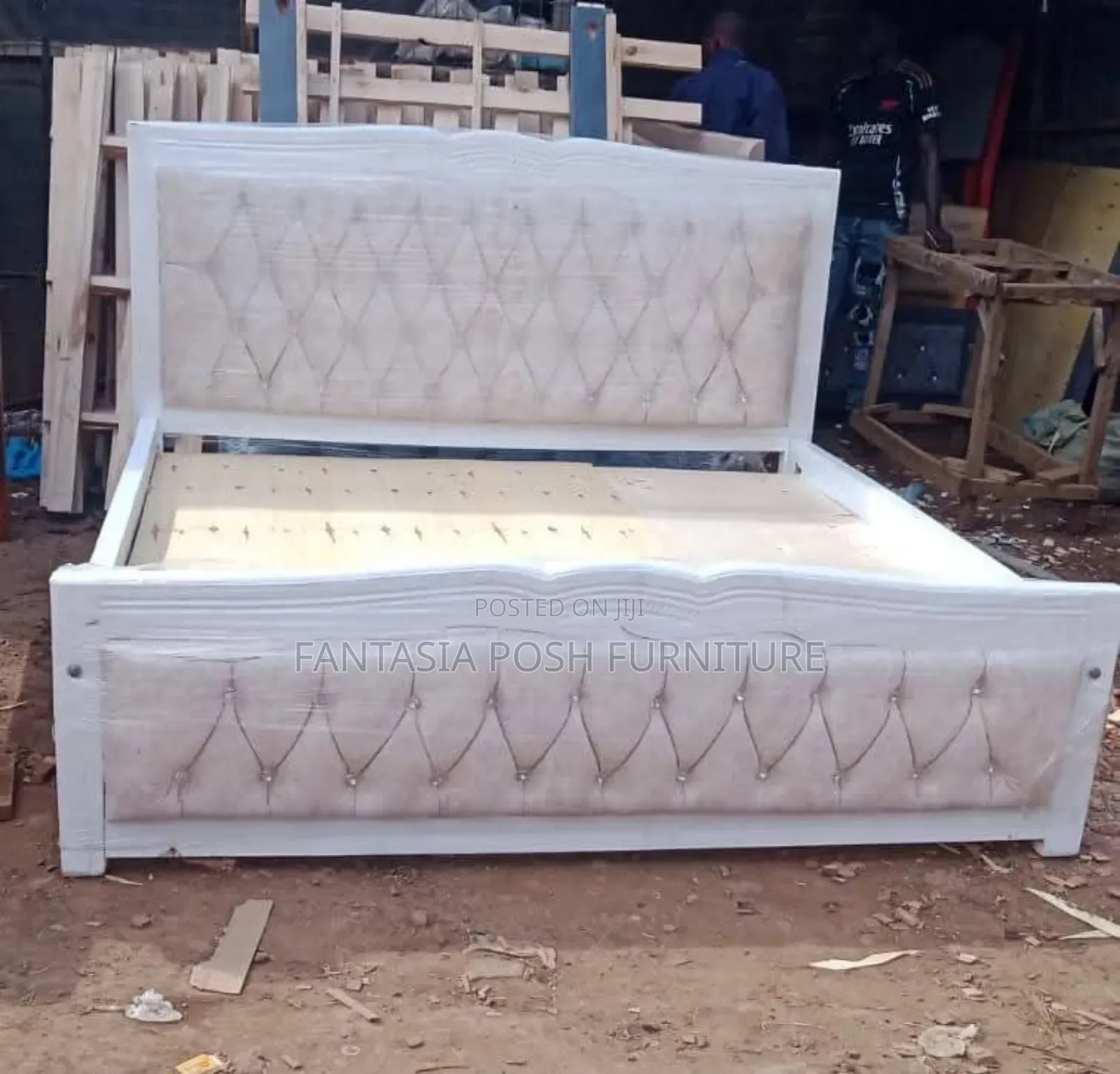 White Button-Tufted Bed Frame 5x6