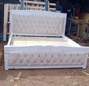 White Button-Tufted Bed Frame 5x6